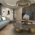 2025 S. Daire iç mimari projesi – salon genel görünüm, oturma düzeni ve mekânsal denge (KNG Mimarlık)